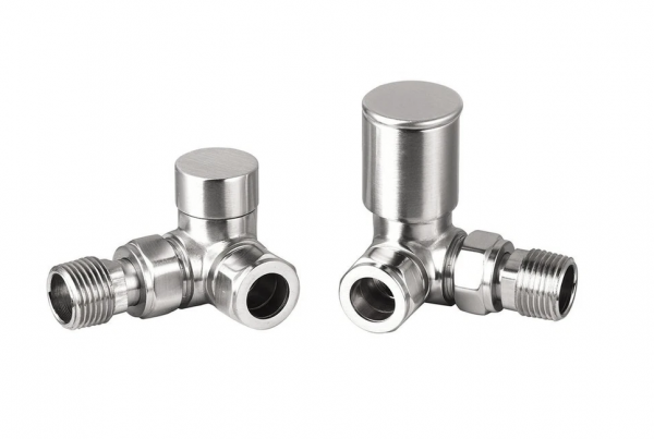 Radiator Valves Man. Round | Corner | Brushed Nickel